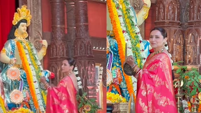 দুর্গাপূজার মণ্ডবে আরতিতে ব্যস্ত রানি মুখার্জি দুর্গাপূজার মণ্ডবে আরতিতে ব্যস্ত রানি মুখার্জি